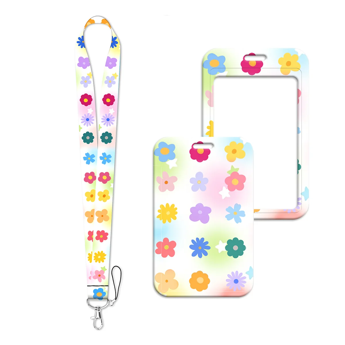 Groovy Rainbow Daisy Floral Lanyard Neck Strap Keychain Card Cover Badge Holder Mobile Phone Hang Rope Keyring Accessories Gift