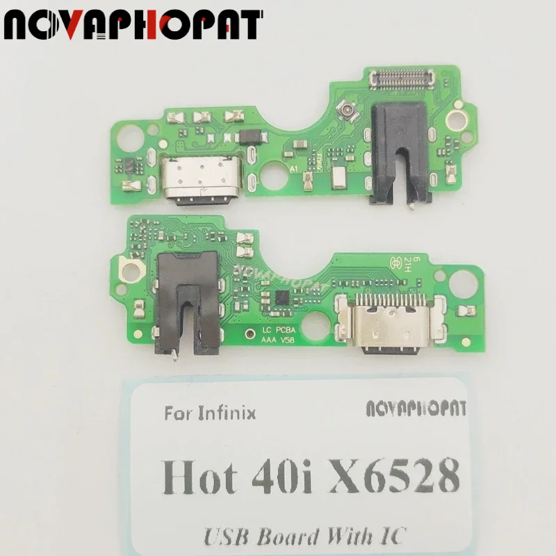 For Infinix Hot 40i X6528 X6528B USB Dock Charger Port Plug Headphone Audio Jack Microphone Charging Board With IC