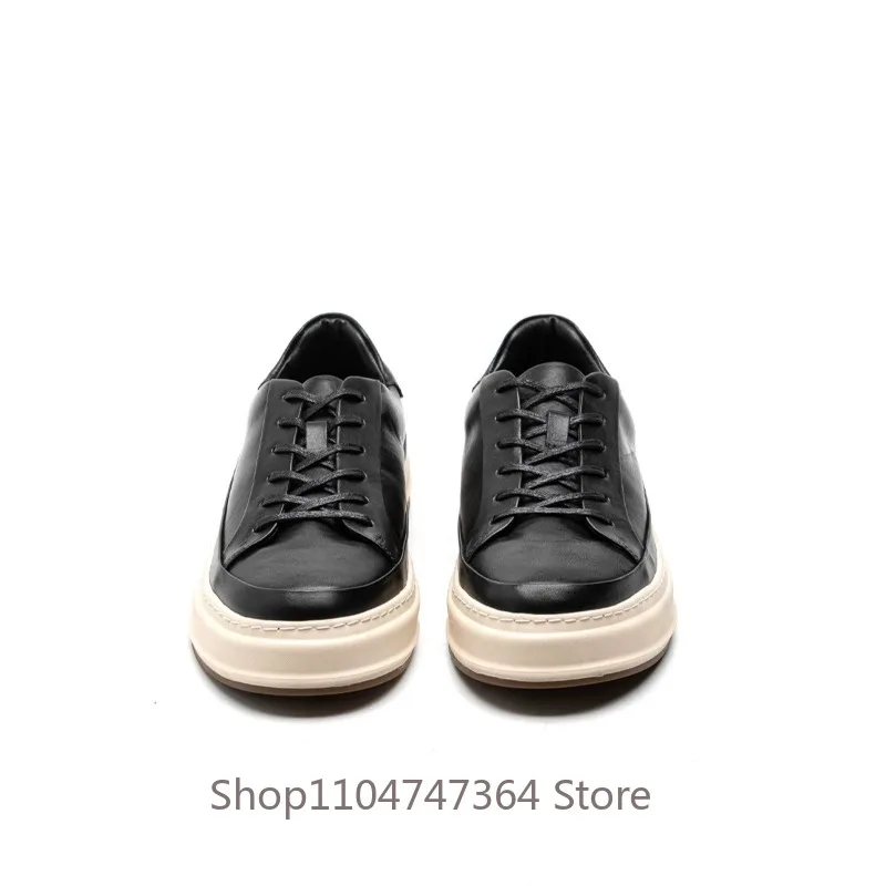 British Fashion Genuine Leather Horseskin Casual Shoes Men's Outdoor Thick Sole  Lace Up Sports Dreby Commuting Board Shoes Male