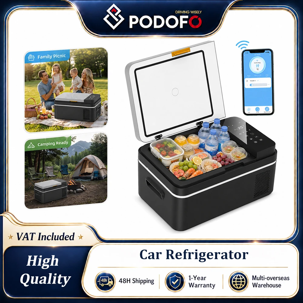Réfrigérateur de voiture Podofo 20L 25L 30L, compresseur électrique portable, refroidisseur avec commande par application, congélateur portable 12/24V DC 100-240V AC pour le camping, les voyages, les camions, la maison