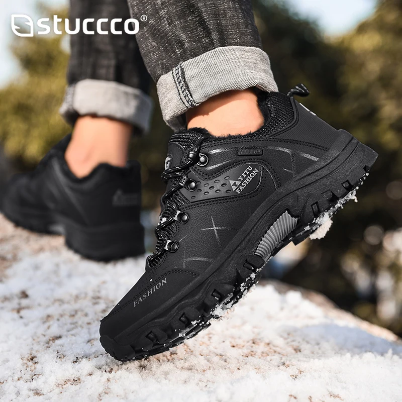 Stivali da neve invernali da uomo Sneakers in pelle impermeabili Stivali con plateau da uomo super caldi Stivali da trekking maschili da esterno Scarpe da lavoro Taglie forti