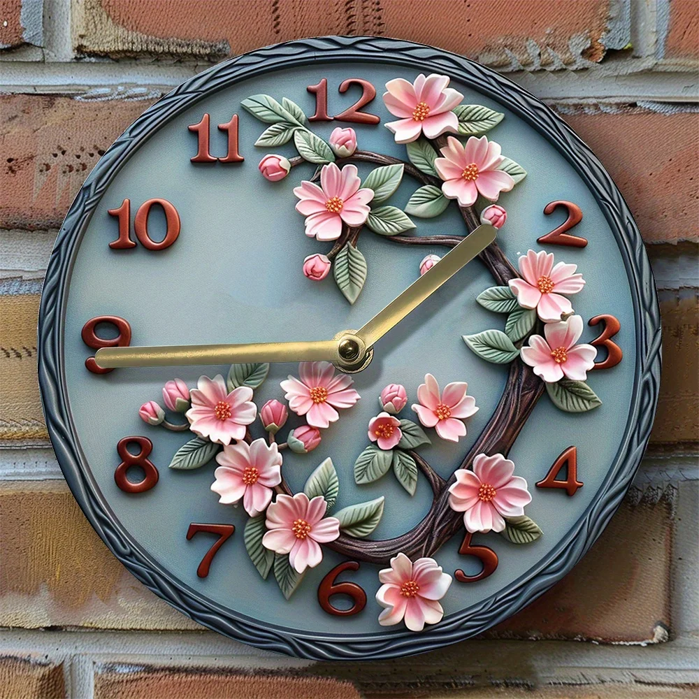 Cherry Blossom Wall Clock - Artistic Floral Design, DIY Assembly Kit with Movement Sets, Ideal for Winter Decor & Mother's Day