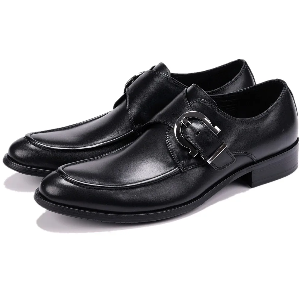 

Large Size EUR45 Black / Tan Mens Dress Shoes Genuine Leather Business Shoes Male Formal Wedding Groom Shoes With Buckle