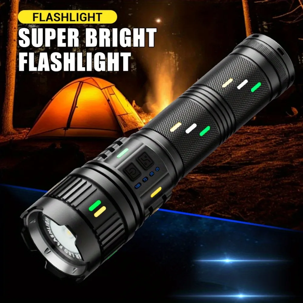 

High Power Long Range Tactical Torch LED Flashlight USB Rechargeable Super Bright Lantern With Luminous Strips Outdoor Lamp