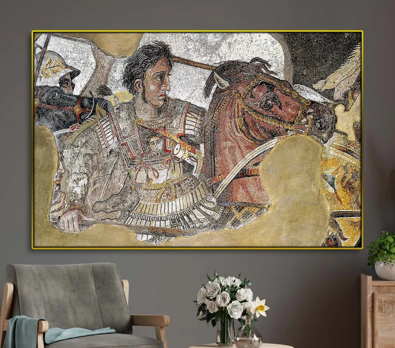 لوحة قماش ألكسندر العظيم في بومبي ، اليونانية القديمة ، مشهد المعركة ، ملصق الاستنساخ ، صور جدارية ، ديكور المنزل