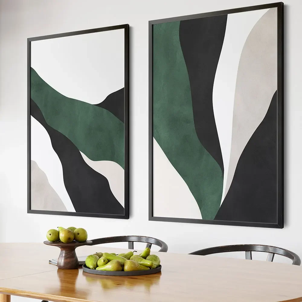 Abstract Dark Emerald Gem Green, Wall Art, Set of 2, HD Canvas Print Poster, Home Living Room, Room Decoration Painting