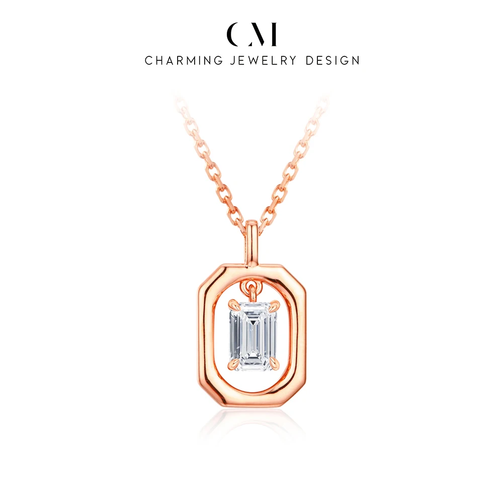 CHARMING Classic Octagon Cut Hanging Moissanite Pendant Necklace 925 Sterling Silver for Women Wedding Daily Jewelry Party Gifts