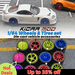 1/64 RLC Premium Color Electroplating Wheels with Rubber Slick Tires for Hot Wheels Model Car Refitting Parts D:11mm (1 Set)