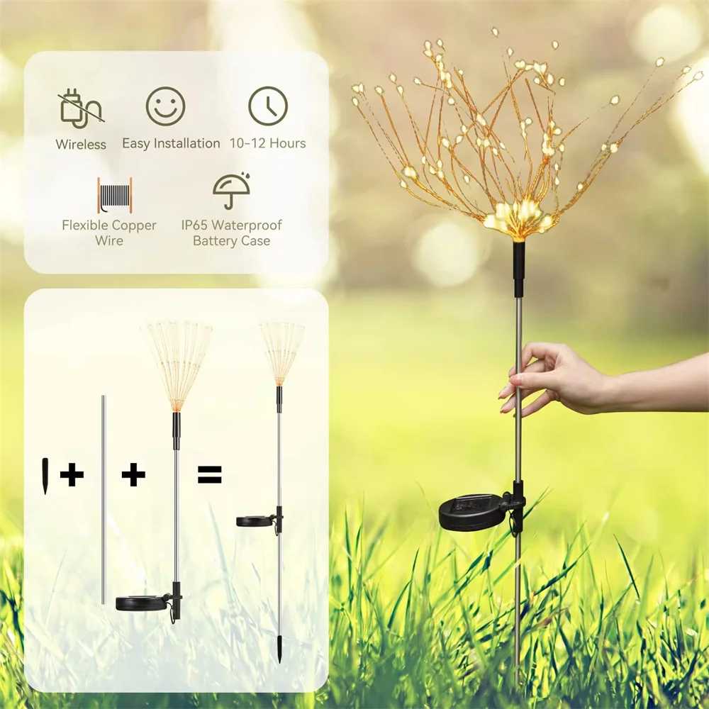 Dandelion แฟลช String ไฟ Fairy LED พลังงานแสงอาทิตย์ดอกไม้ไฟไฟกันน้ํากลางแจ้งสําหรับสวนภูมิทัศน์สนามหญ้า Decor