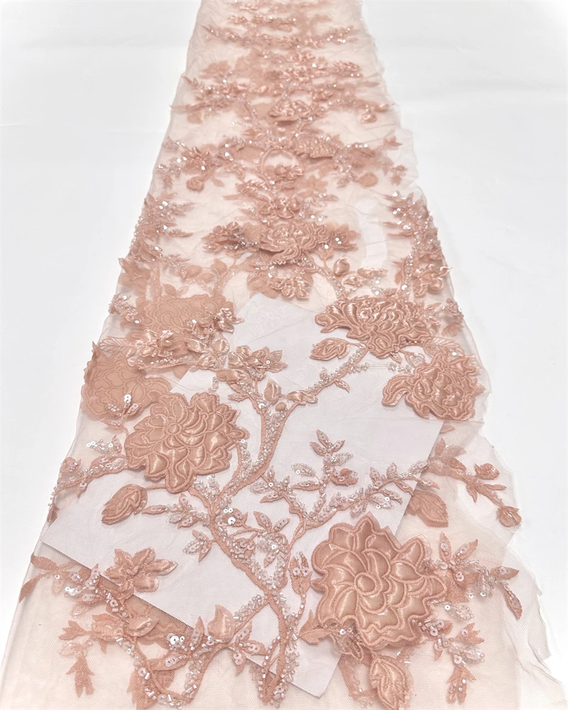 Elegante tela de encaje de malla francesa con bordado de cuentas y lentejuelas para vestidos de novia, diseño africano nigeriano con cuentas para mujer