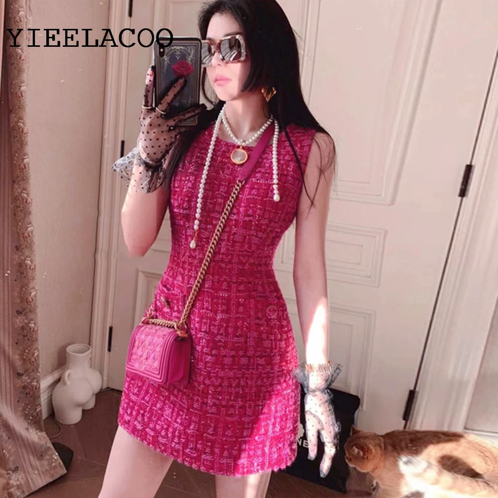 

Spring /summer all-match small fragrance style ladies Red tweed dress 2021 new sleeveless knee-length Mini dress