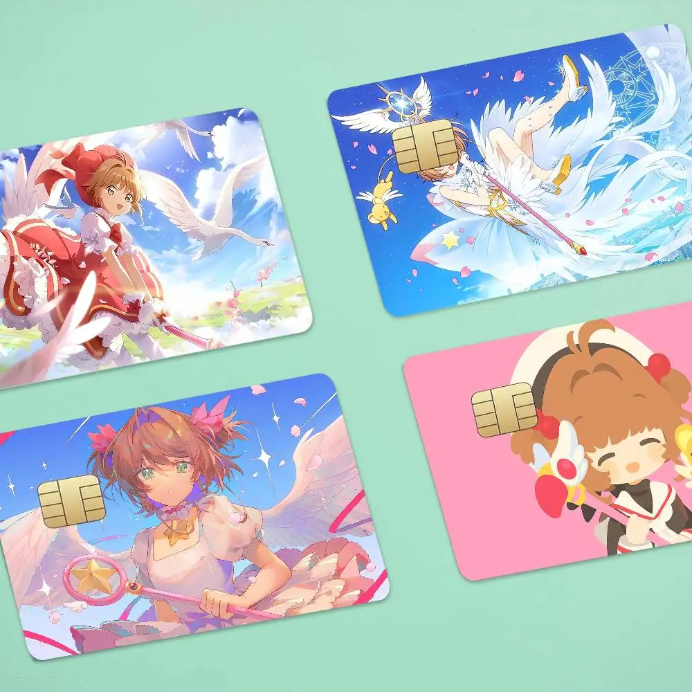 Anime Cardcaptor Sakura Anime Cartoon 4pcs 1Set Skin Stickers Film Tape Case For Big Credit Debit Card Front Side