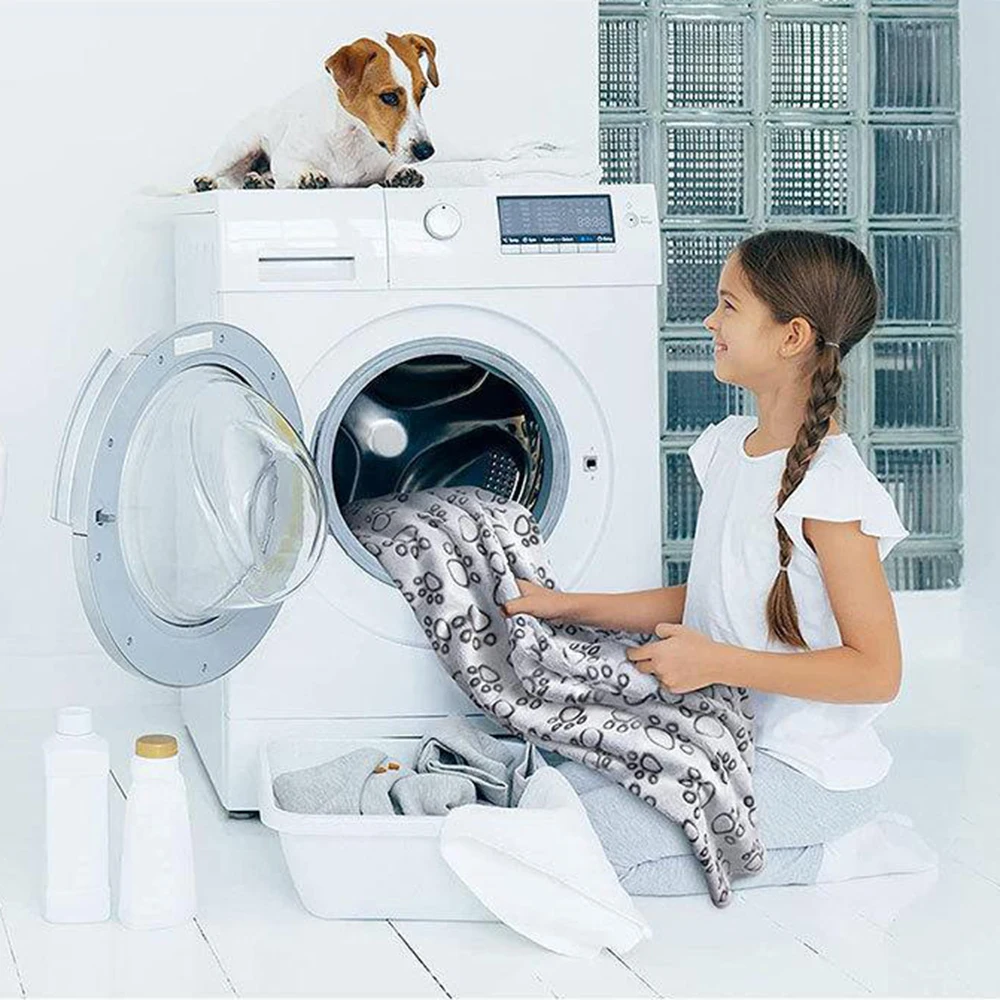 بطانية للحيوانات الأليفة، دافئة، مشذبة، مغطاة بصمات أقدام، حصيرة للقطط والكلاب، بطانية للحيوانات الأليفة منقوشة بالفانيلا