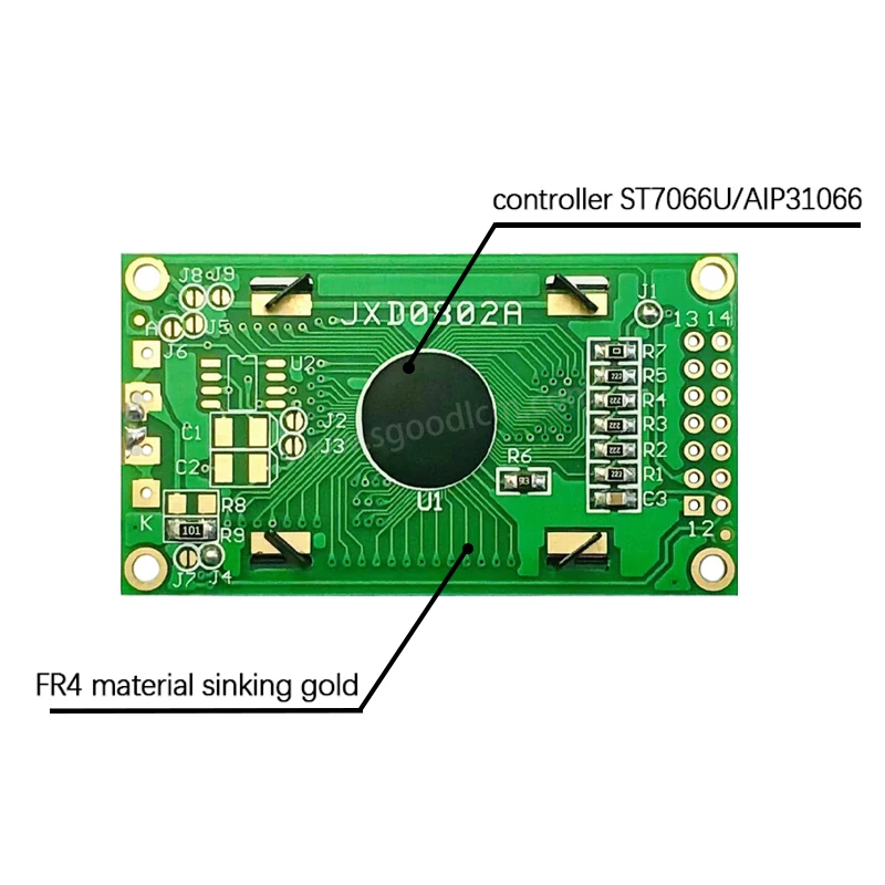 0802a 2X8 lcd display hd44780d or AIP31066 controller 08 * 02 LCD module Multiple modes and 5V or 3.3V power supply VA  white