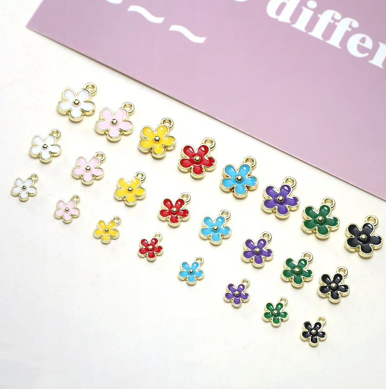 1pcs Flower Alloy Drop Oil Five-petal Flower Pendant Diy Handmade Jewelry Earrings Necklace Bracelet Accessories Material Charms