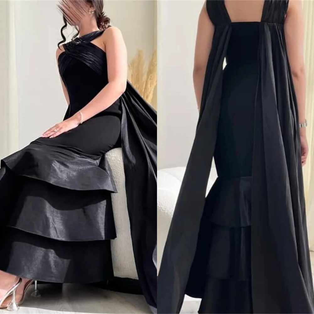 

Customized Exquisite Black Jersey Evening Dress Elegant Graceful Crew Neck Sleeveless Cocktail Dress Delicate Party Dress