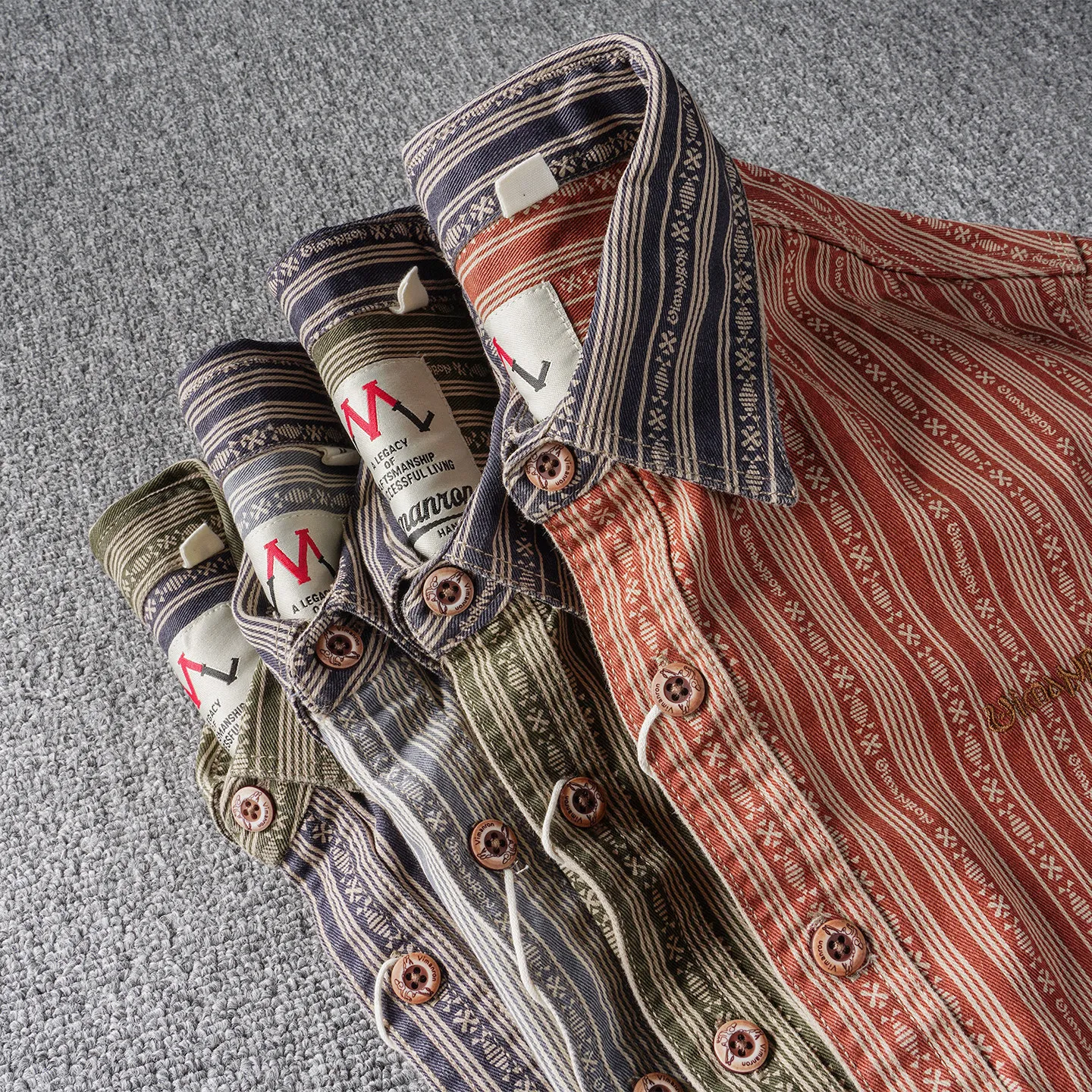 Ethnic style retro pattern simple embroidery long-sleeved shirt men's woven cotton washed contrast lapel thin jacket