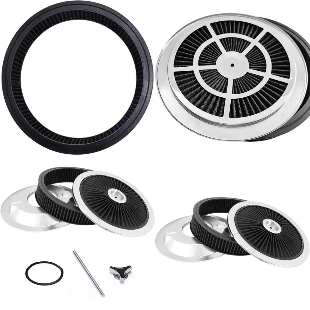 

14 x 3 Black Round Washable Air Filter Assembly with Chrome Top Lid for Small Block Chevy/SBC