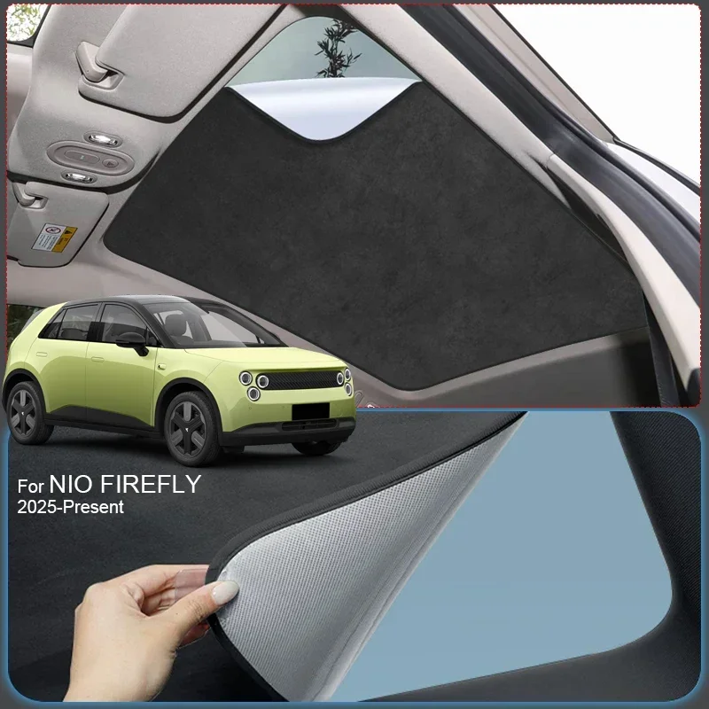 For NIO FIREFLY 2025-Present Car Anti-uv Electrostatic Adsorption Sunroof Sunshade Suede Fabric Auto Heat Insulation Skylight