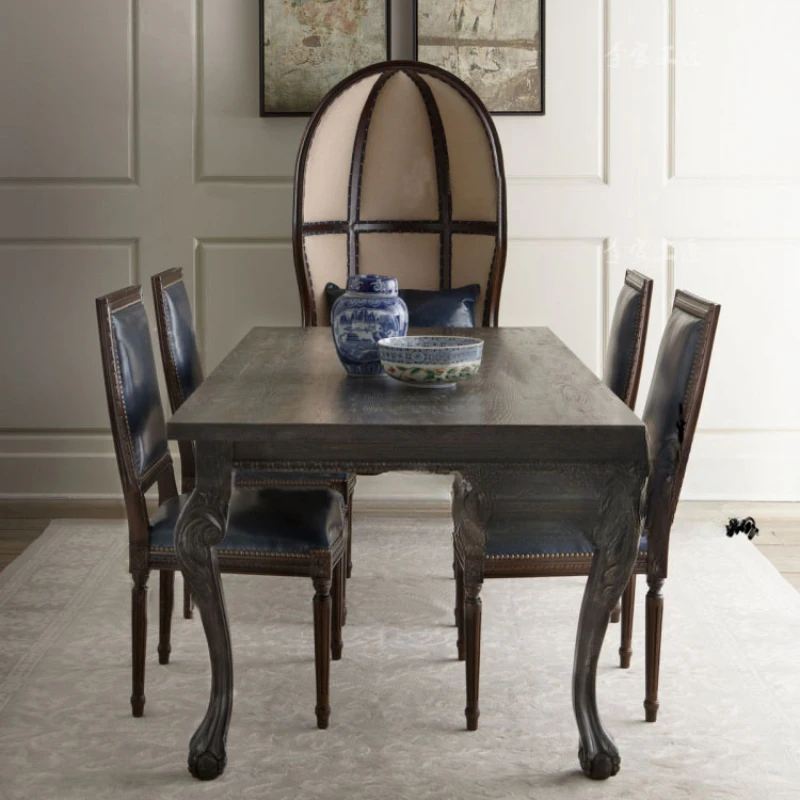 

Carved dining table Solid wood rectangular dining table, oak dining table