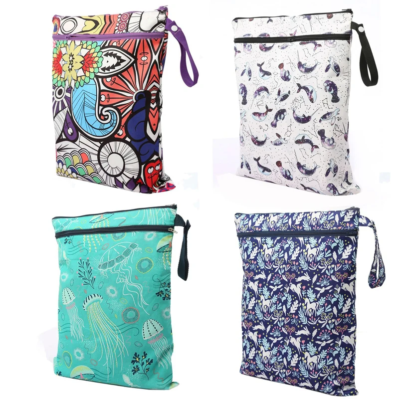 

2PC/Lot Double zipper Waterproof Diaper Wet Storage BagTravel Cartoon Storage bag Baby Stroller Hanging Bag