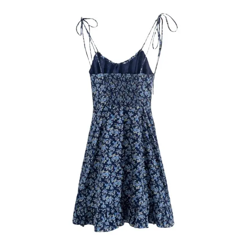 

Blue Floral ort Dr Svel Sexy High Waist A-Line Skirt Polyester Fabric No Sve Women's Summer Faion Casual Dr