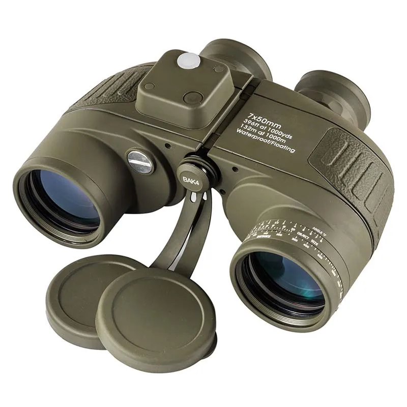 7x50 Nitrogen Waterproof Floating Binoculars with Rangefinder Compass HD Bak4 Marine Telescope for Outdoor Boating Hunting