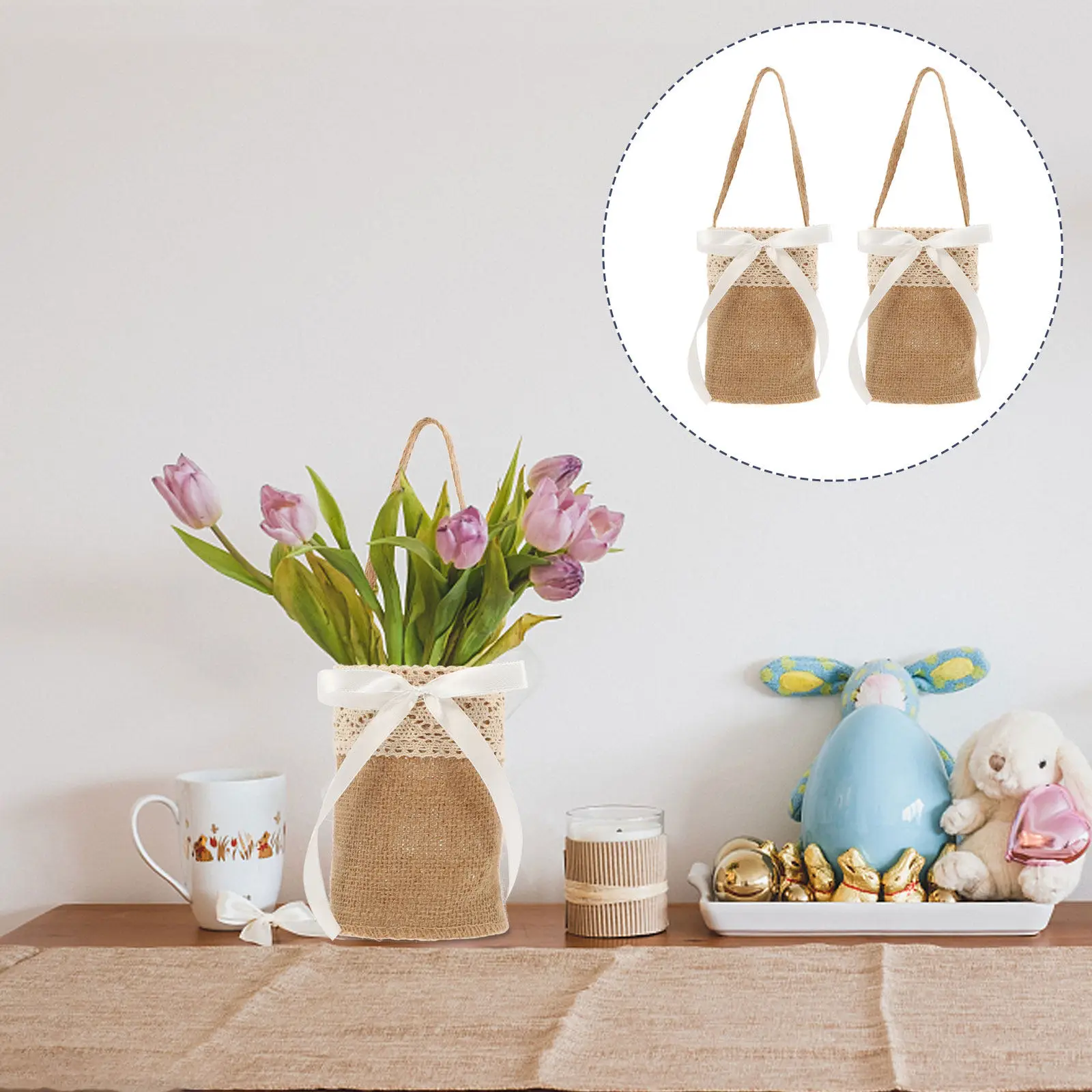 2Pcs Linen Cloth Photography Candy Bags Natural Burlap Flower Storage Wedding Gift Candy Basket Multi-Functional Storage