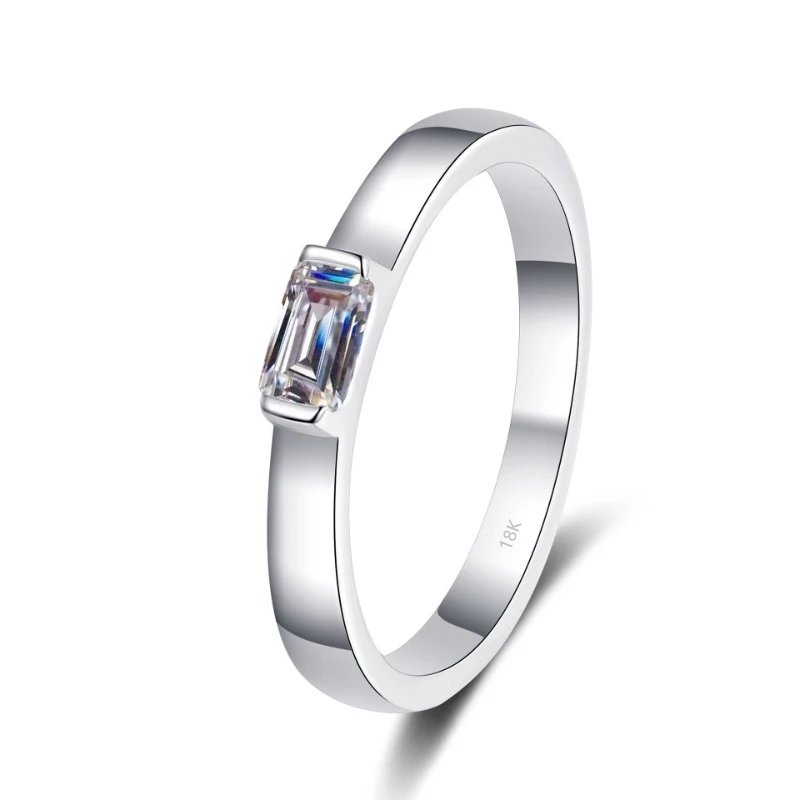 Brillanter Ehering aus 18 Karat Weißgold für Damen und Herren, Smaragdschliff, 3 x 5 Moissanit-Diamant, 0,5 CT-Ringe für Jungen und Mädchen, Geschenk, Unisex