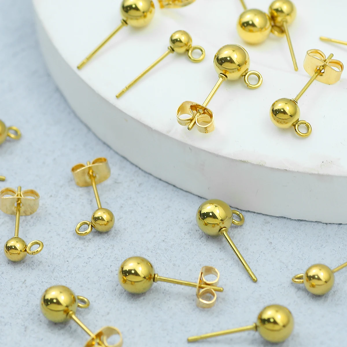 3/4/5/6mm Plated-Golden Color Stainless Steel Round Beads Earrings For Jewelry Handmade Making DIY Earrings Accessories