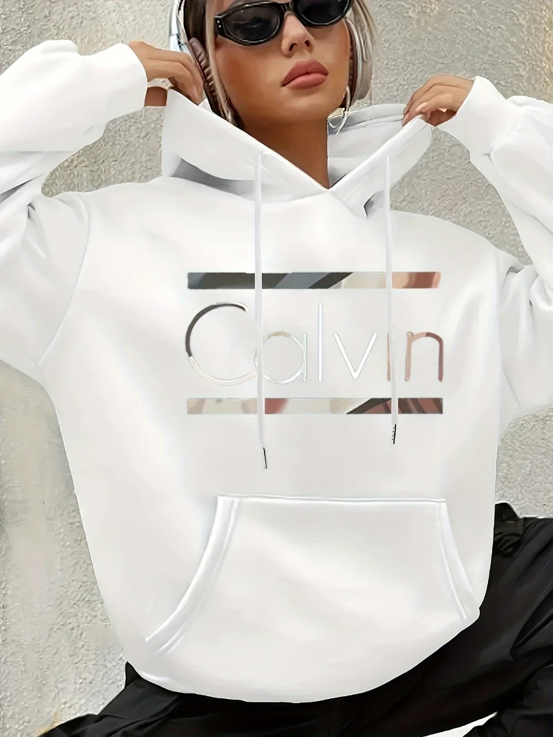 

2025 Autumn and Winter Women's Graphic Print Hoodie White Casual Pullover High-end Luxury Is for Both Men and Women Top Y2k