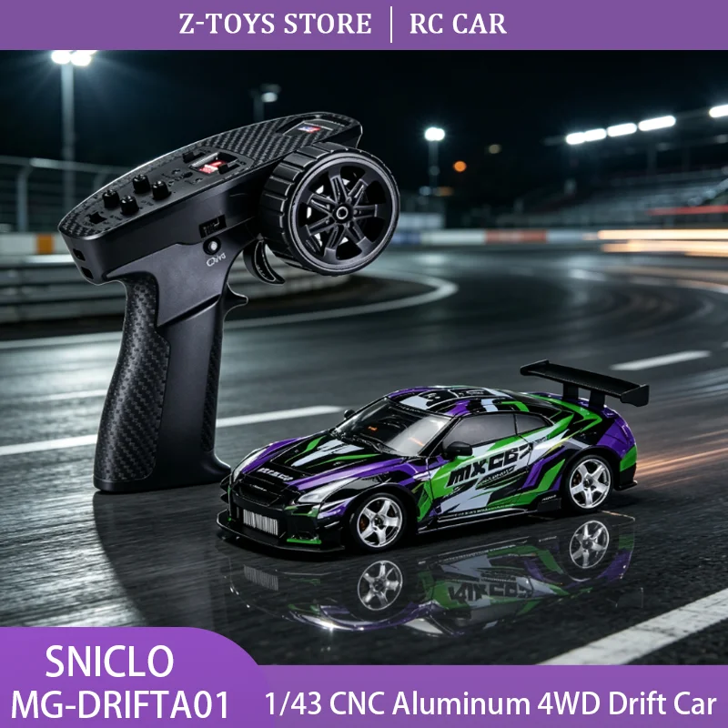 SNICLO MG-DRIFTA01 1/43 RC Drift Car 4WD CNC Aluminum Chassis with Gyro RTR Full Proportional Control for Indoor Competition