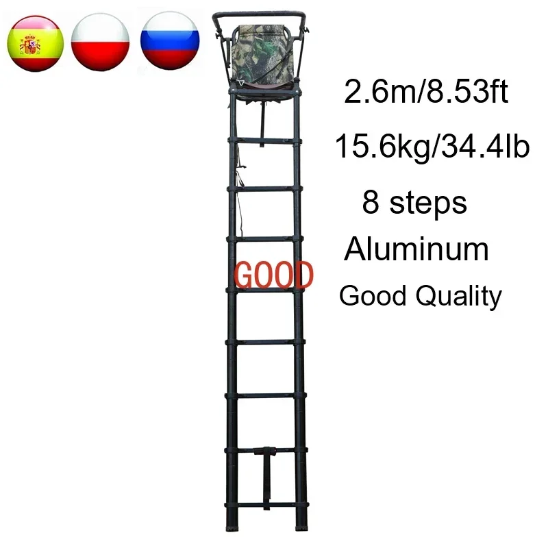 SC02 2.6M Telescopic Hunting Tree Stand Foldable Aluminum Ladder Seat Hunter Chair for Animal Observation