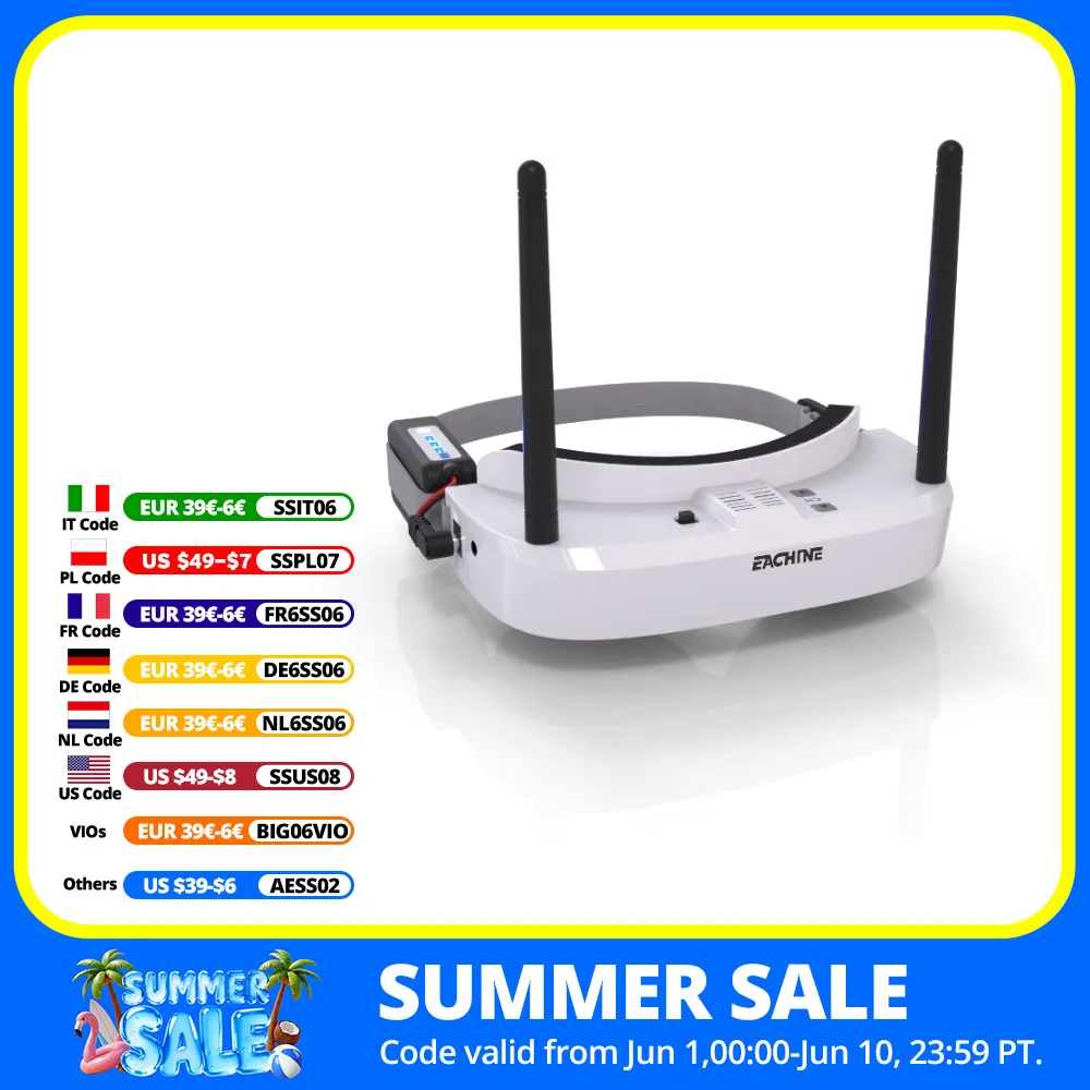 Eachine EV100 720*540 5.8G 72CH FPV lunettes avec double antenne ventilateur 18650 boîtier de batterie pour Drone RC