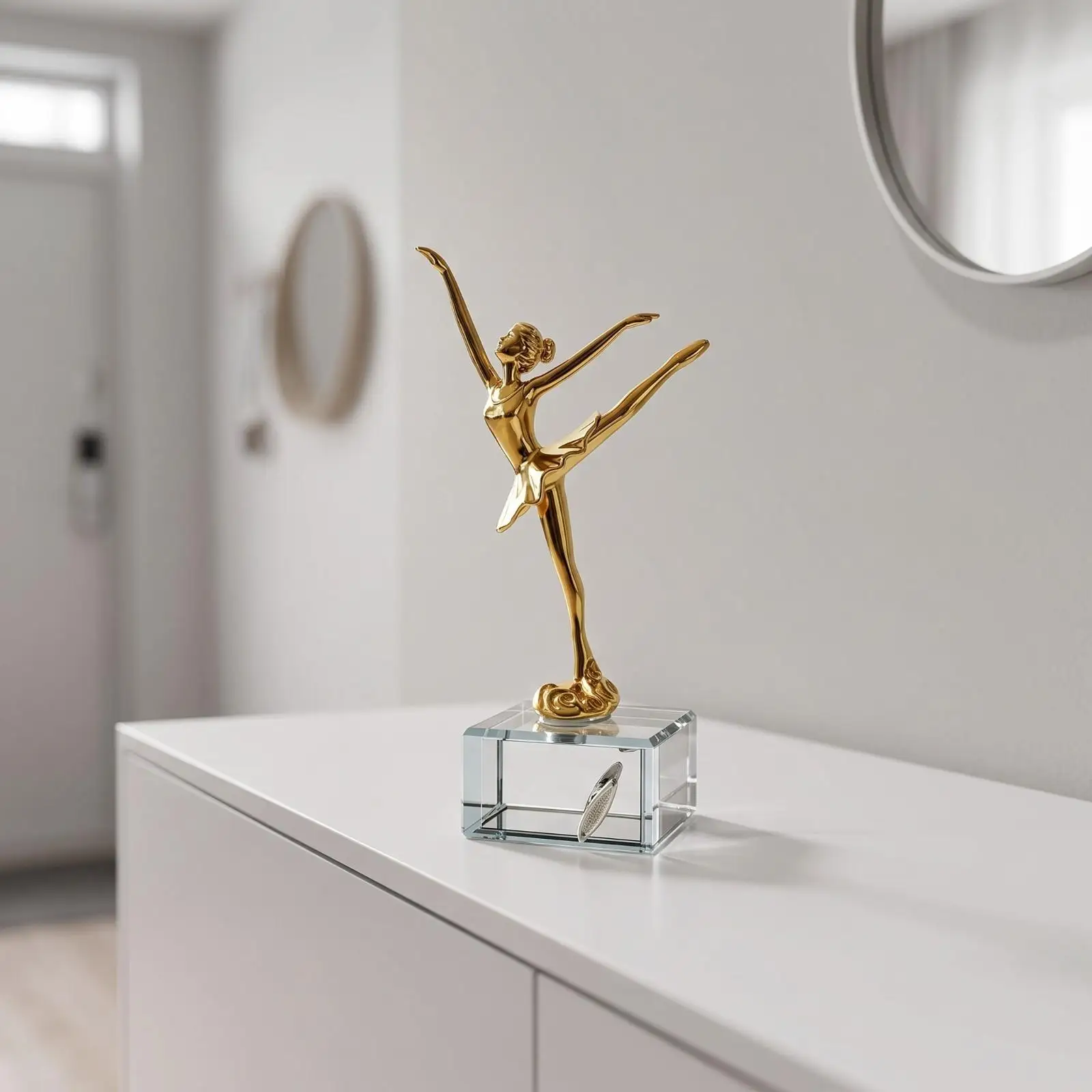 Caja Musical de Cristal con Figura de Bailarina, Acabado Metálico, Joyero Decorativo con Temática de Ballet para Niñas