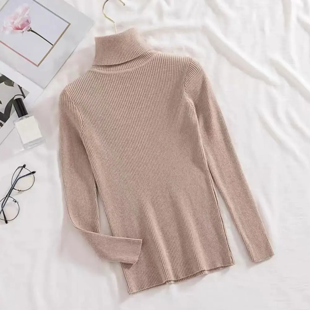 Acrylic Base Layer for Women Women\'s High Neck Knitted Sweater Top for Spring Autumn Slim Fit Base Shirt in Solid Color Long