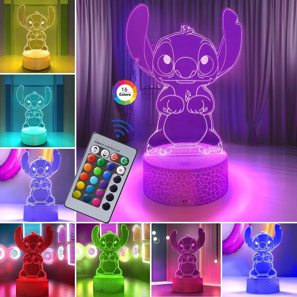 

3D Illusion Stitch Night Light with Remote Control and Smart Touch Room Decor Lamp Birthday Valentine's Day Christmas Gifts