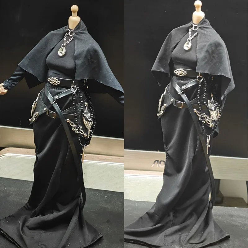 In Stock 1/6 Scale Female Fashion Trends Handsome Cool Dark Style Black Shawl Dress Fit 12inch Action Figure Model Toys