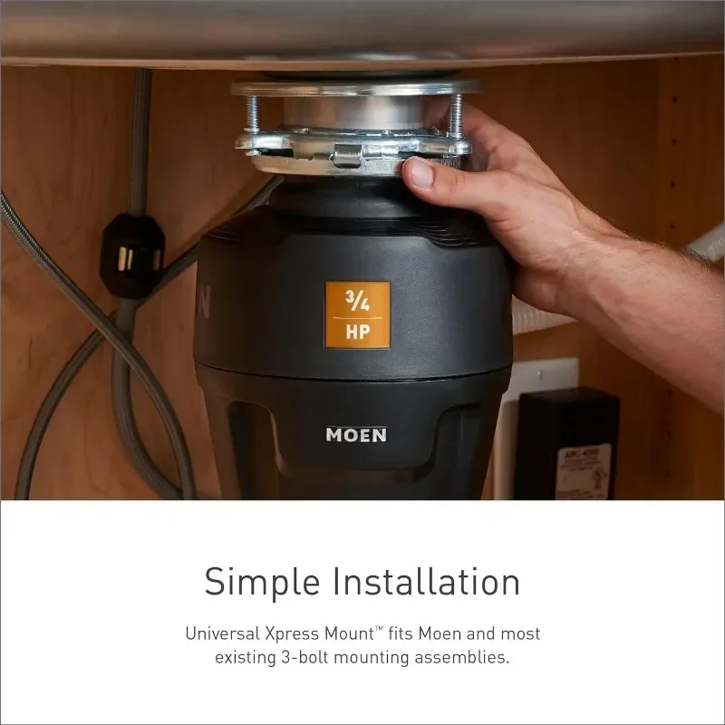 Moen シェフ シリーズ 1 HP 連続フィード ライト付きゴミ捨て機 サウンドリダクション付き シンク下用 電源コード付属 EXL100C