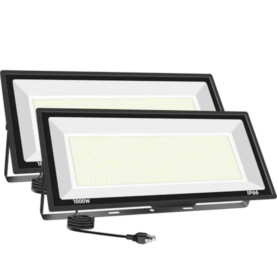 

2 Pack 1000W LED Flood Light Outdoor 95000LM 6500K Daylight White IP66 Waterproof Exterior Security Lighting for Sports Fields