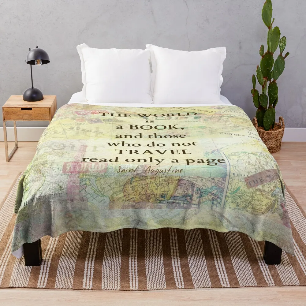 The world is a book TRAVEL quote Throw Blanket Thermal Comforter Shaggy Blankets For Bed Blankets