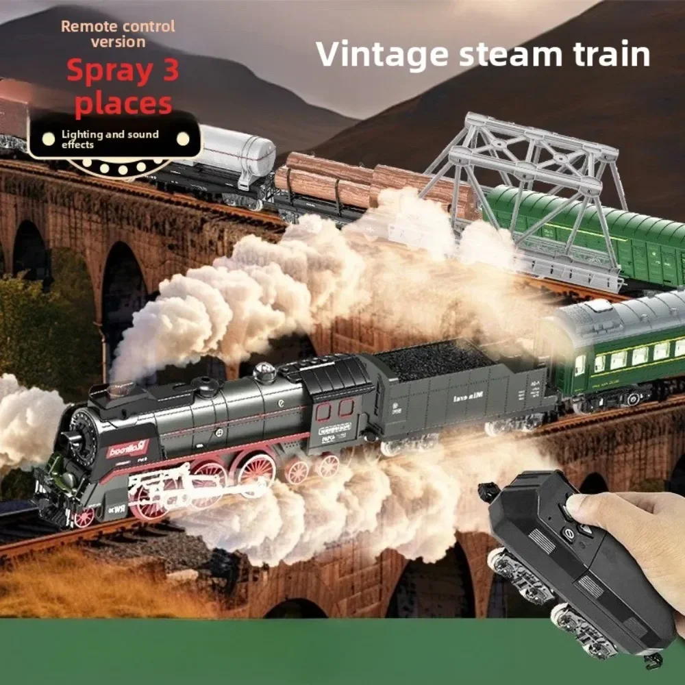 Vintage Steam Train Track Playset Electric Simulation Mini Train Car Toy with Magnetic Connection Fun Railway Game Toy