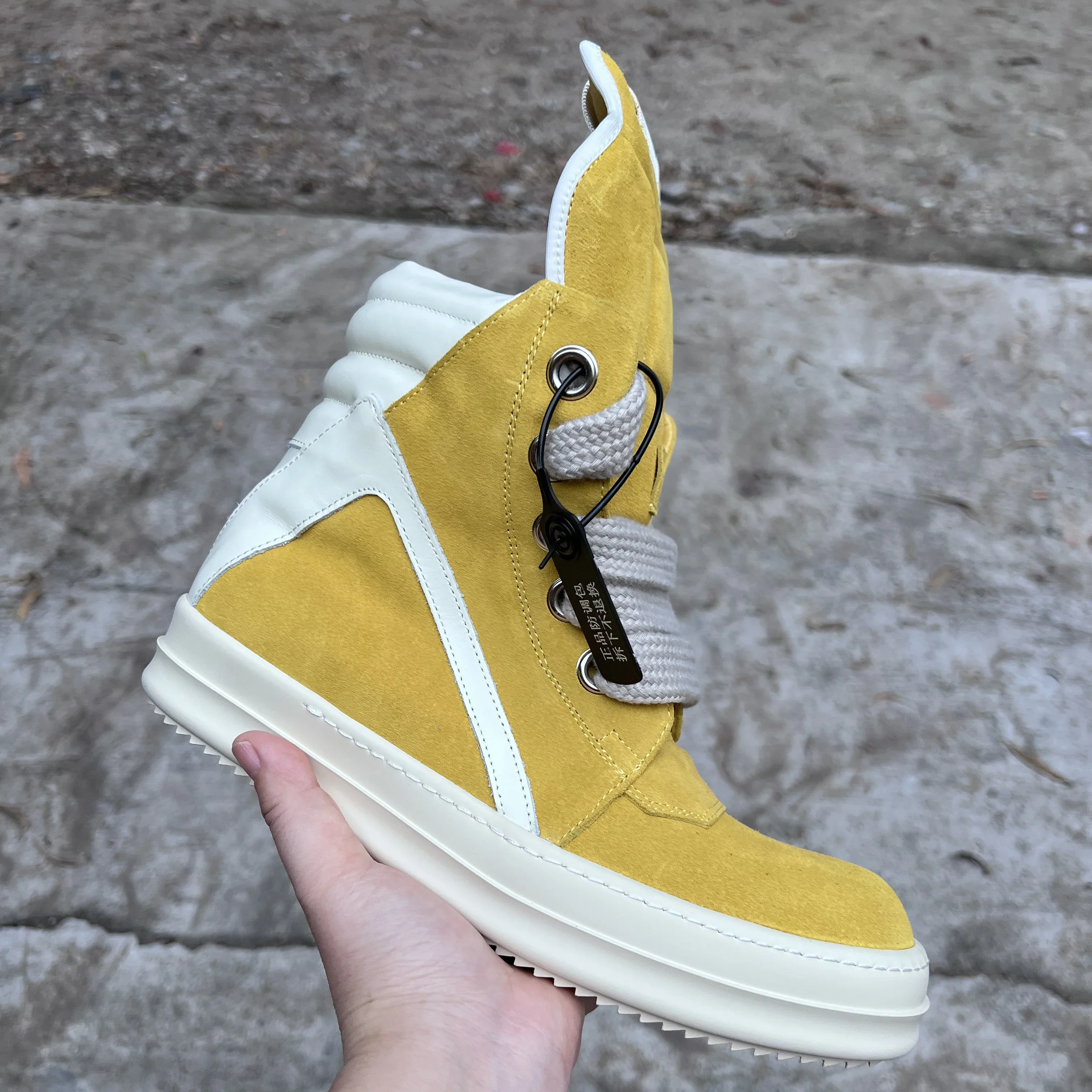 Brand Women Shoe Casual High Top Yellow Men Sneaker Cow Suede Jumbo Lace Up Geobasket Trend Zip owen Thick Sole Flat Ankle Boot