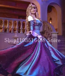 Sleeping Beauty Cosplay Opera Prom Dress Glitter Fairy Off Shoulder Long Sleeve A-Line Long Halloween Evening Dress فساتين سهرة