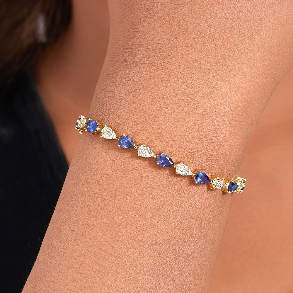 

5MM Elegance Sapphire Blue Water Drop Bracelet 18K Gold Plated Zircon Bracelet for Women