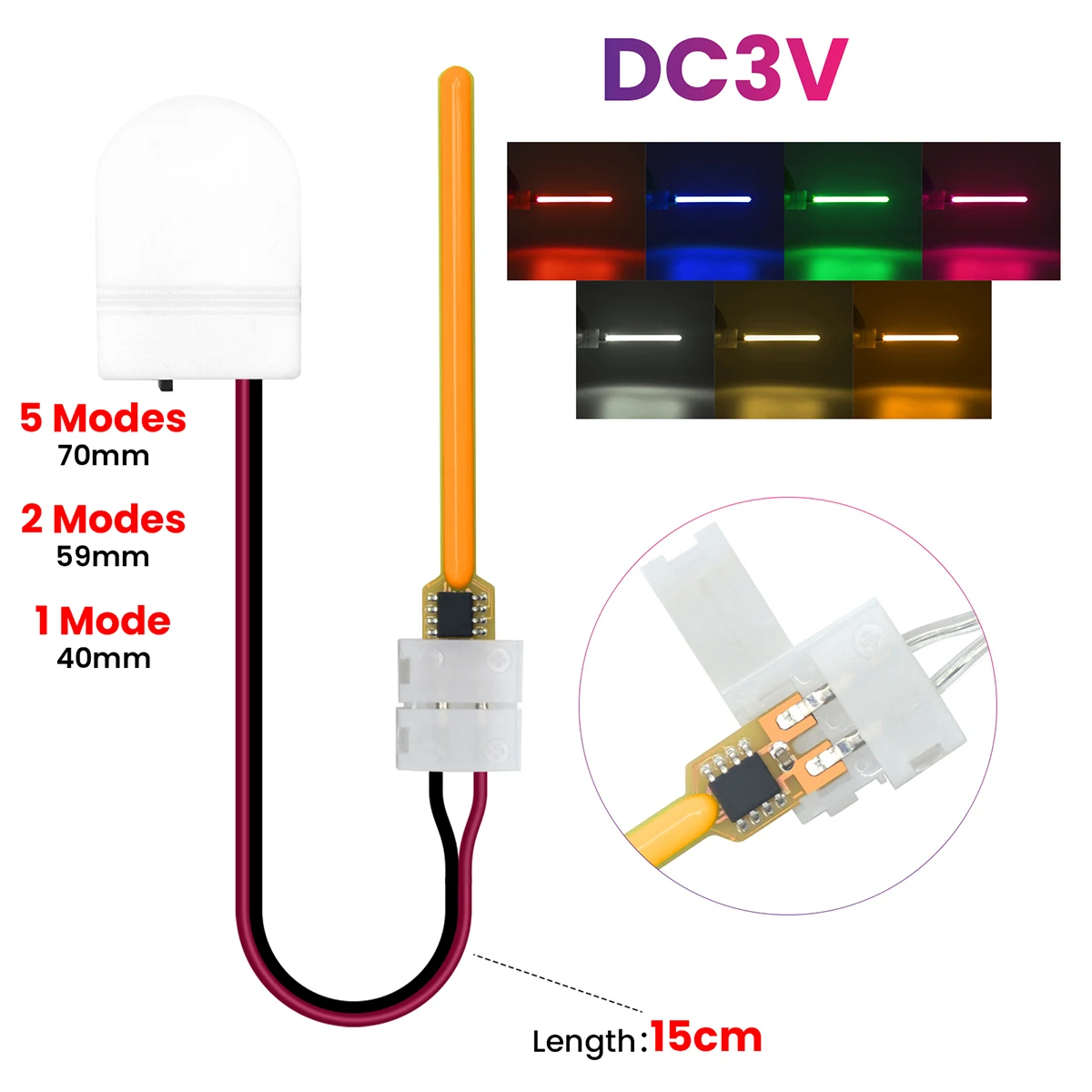 3V Flowing Water COB LED Filament Battery Box 40/59/70mm Green Red Blue Pink Warm 5 Modes LED Meteor Shower Room Lighting Decor