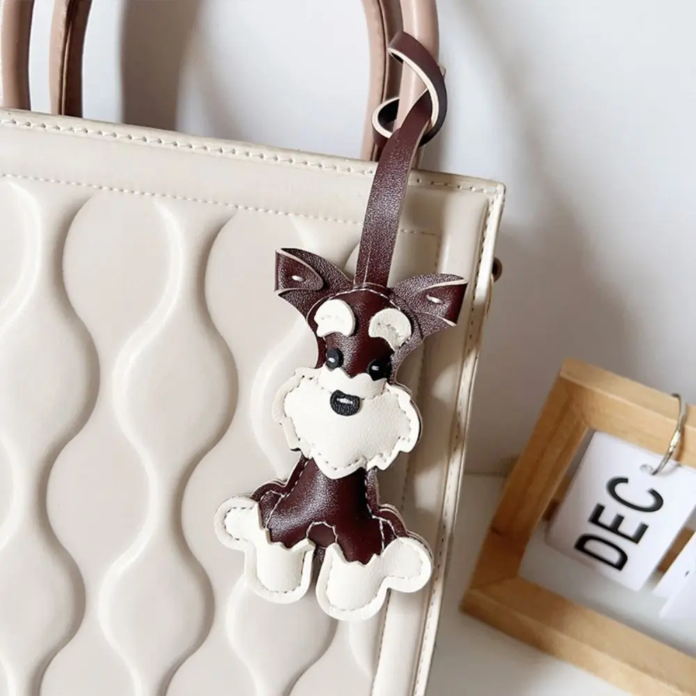 

Cute PU Leather Schnauzer Keychain Cute Puppy Dog PU Leather Hanger Car Keyring Animal Bag Pendant Car Accessory