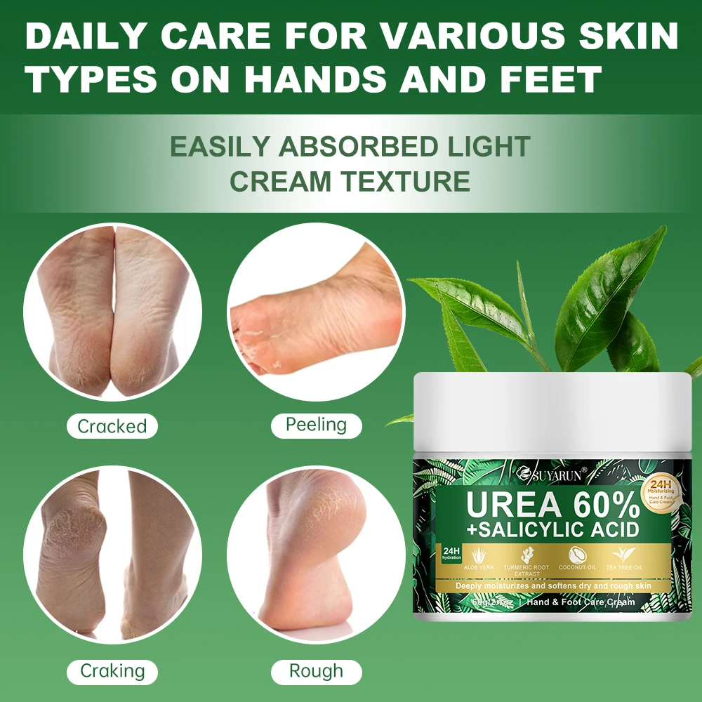 SUYARUN 60% Urea Foot Care Cream, suit for cracked heels and dry skin - deep moisturizing treatment, exfoliation, no blind spots view 5