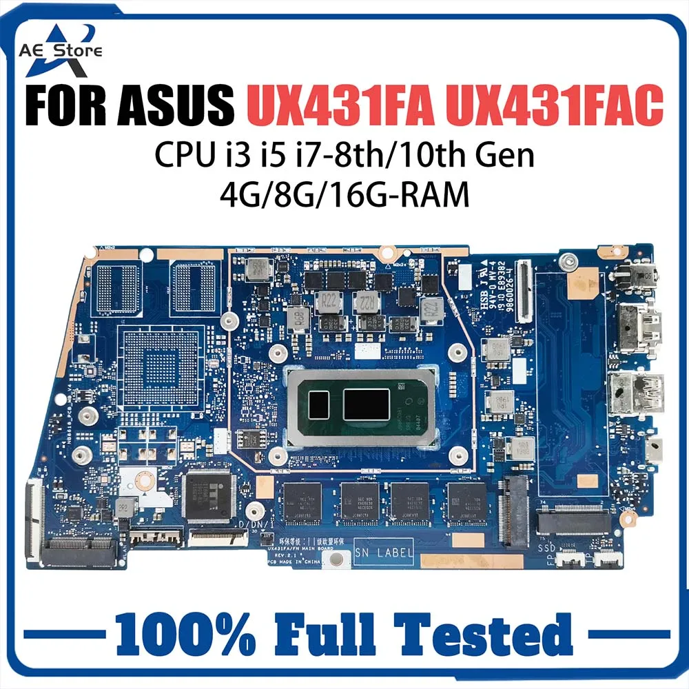 

Computer Mainboard For ASUS UX431FAC RX431F BX431F UX431FN UX431FLC Laptop Motherboard I3 I5 I7 8th 10th Gen 4G 8G 16GB RAM