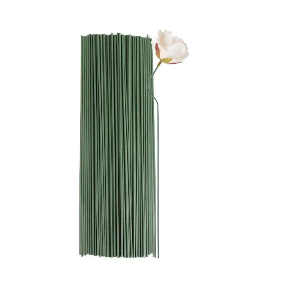 100pcs 2mm Artificial Flower Stem Plastic Cover Metal Core Green Flower Stem Florist Flower Vase Artificial Plant Stick